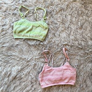 Aerie Textured Crop Tops - Pink and Cream